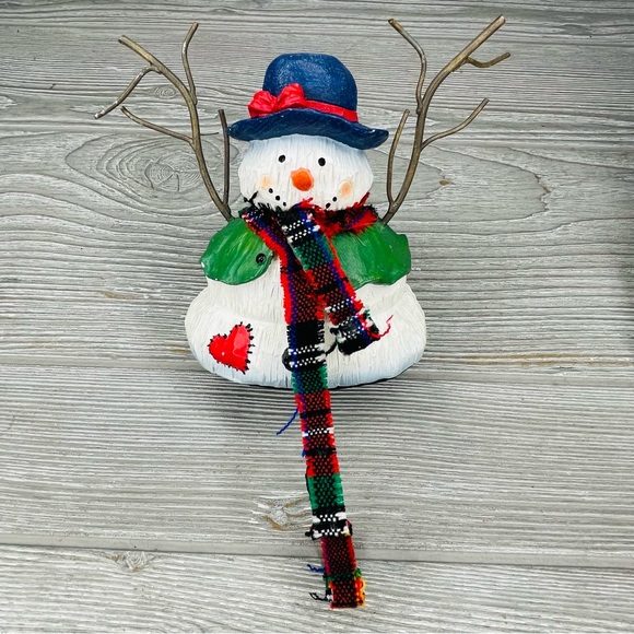 Two snowmen stocking holders fireplace shelf decor Christmas stocking hooks - Picture 2 of 7